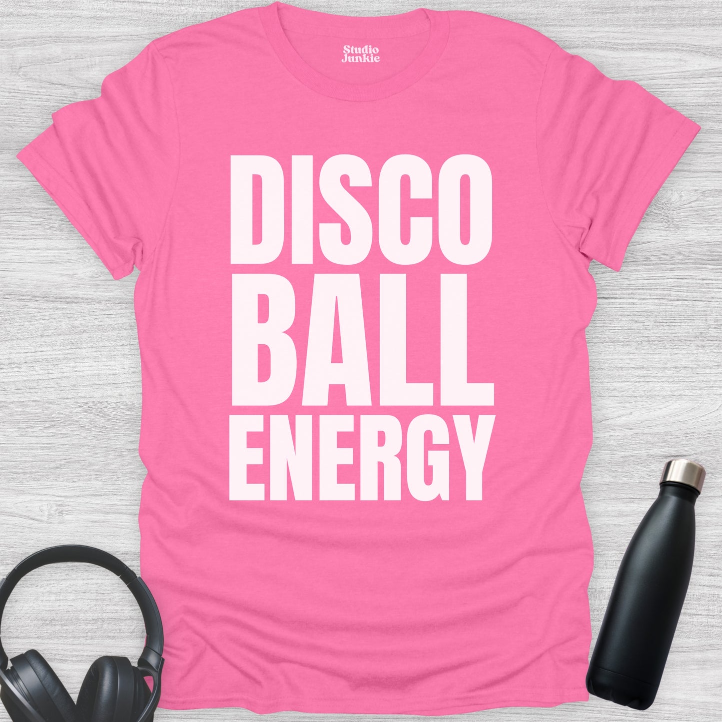 Disco Ball Energy Adult T-Shirt in color Azalea