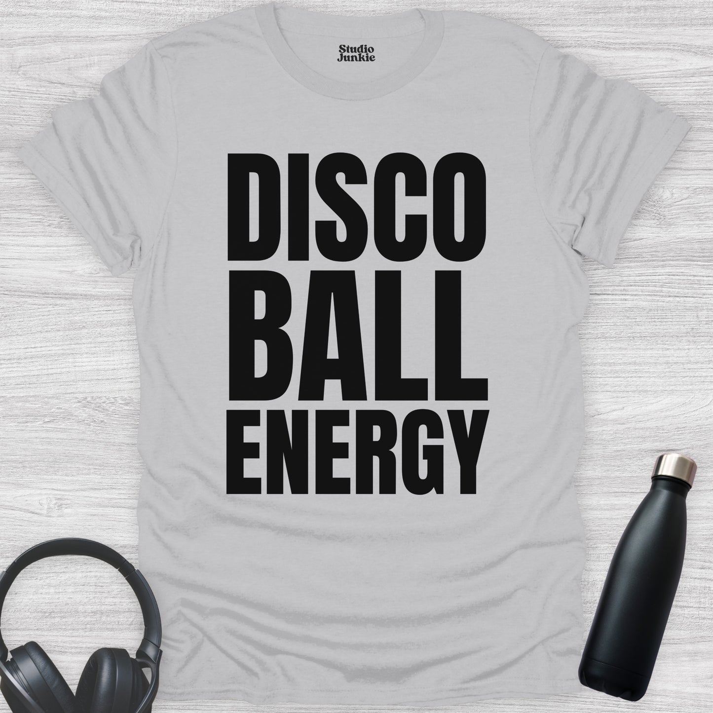 Disco Ball Energy Adult T-Shirt in color Ice Grey