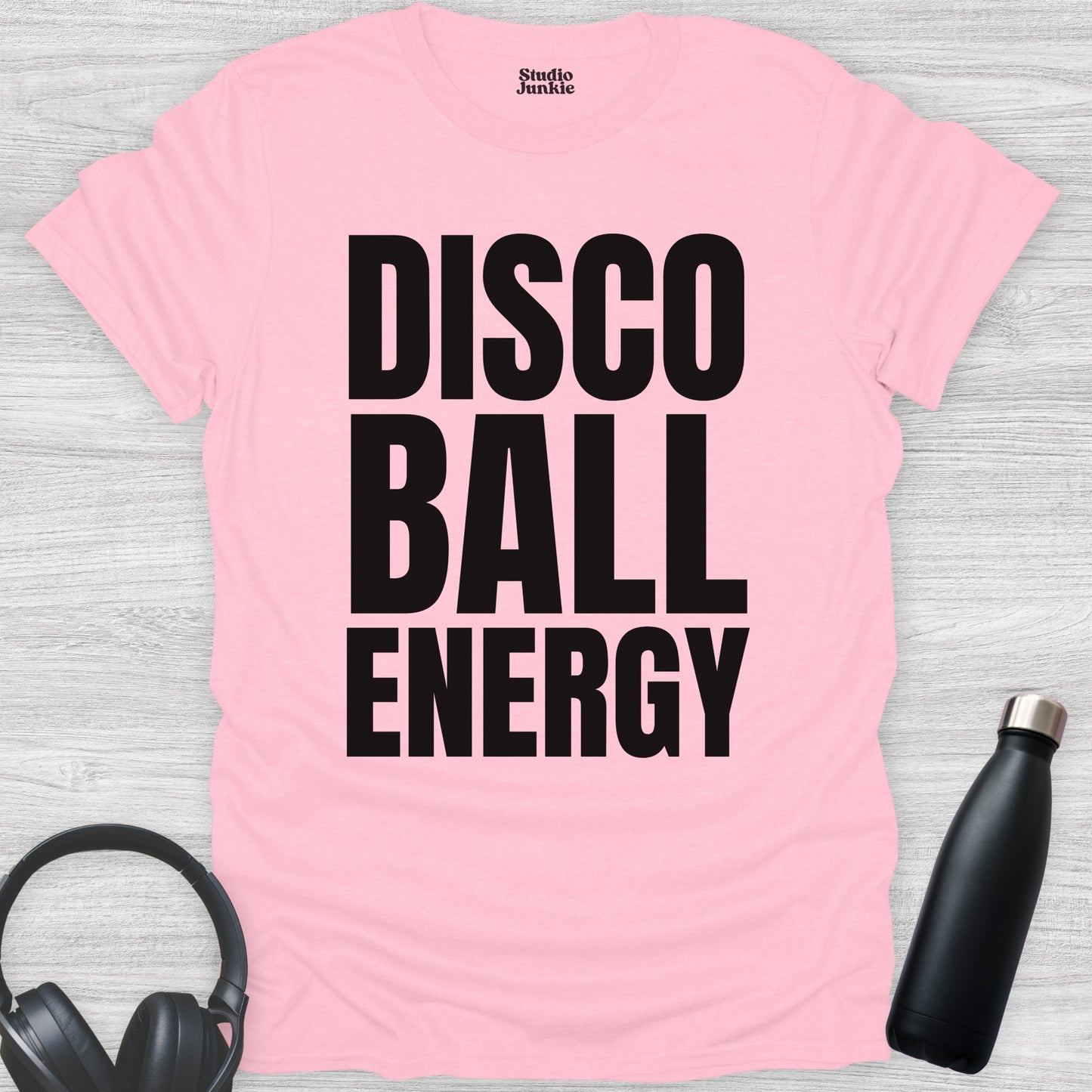 Disco Ball Energy Adult T-Shirt in color Light Pink