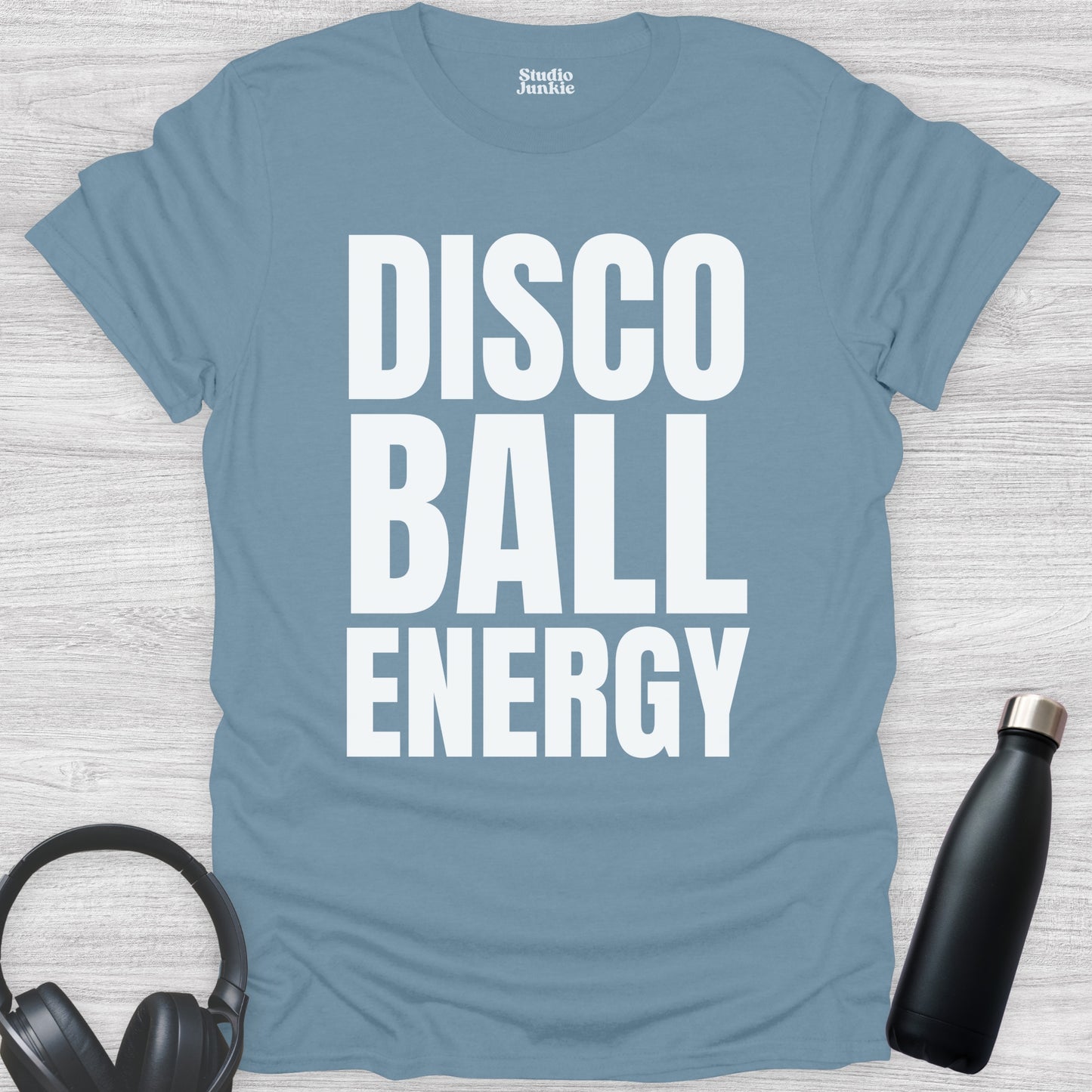 Disco Ball Energy Adult T-Shirt in color stone blue
