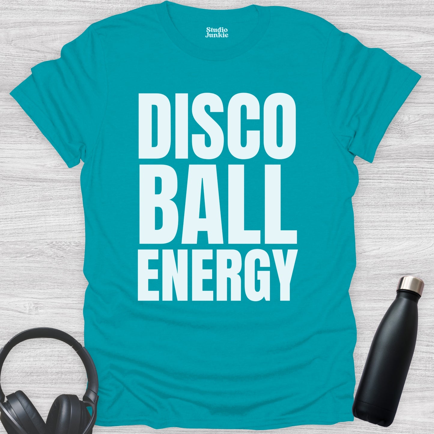 Disco Ball Energy Adult T-Shirt in color tropical blue