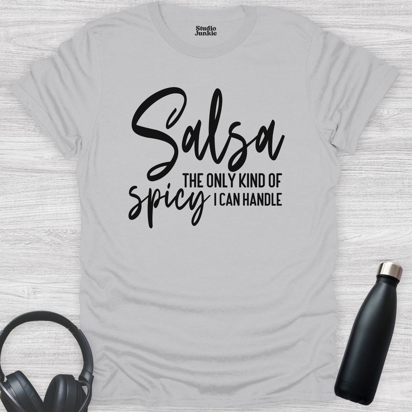 Salsa The Only Kind of Spicy I Can Handle Adult Dance T-Shirt in color Ice Grey