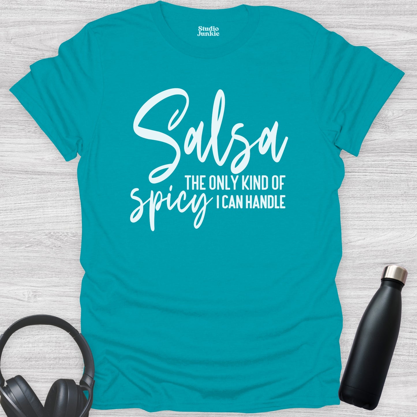 Salsa The Only Kind of Spicy I Can Handle Adult Dance T-Shirt in color Tropical Blue
