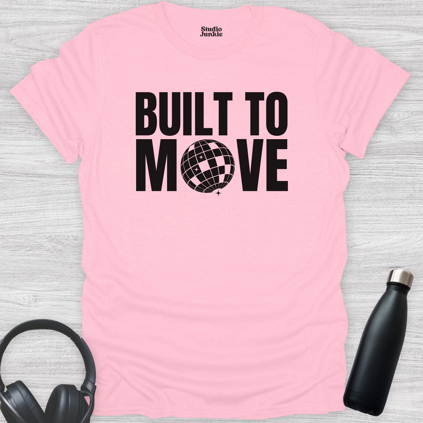 Built to Move Adult Dance T-Shirt in color Light Pink