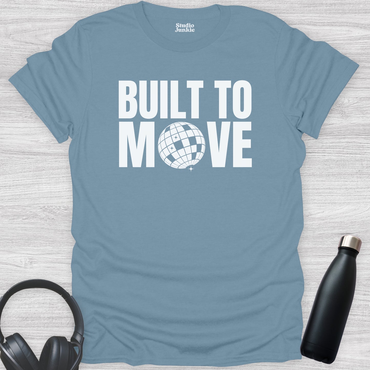 Built to Move Adult Dance T-Shirt in color Stone Blue