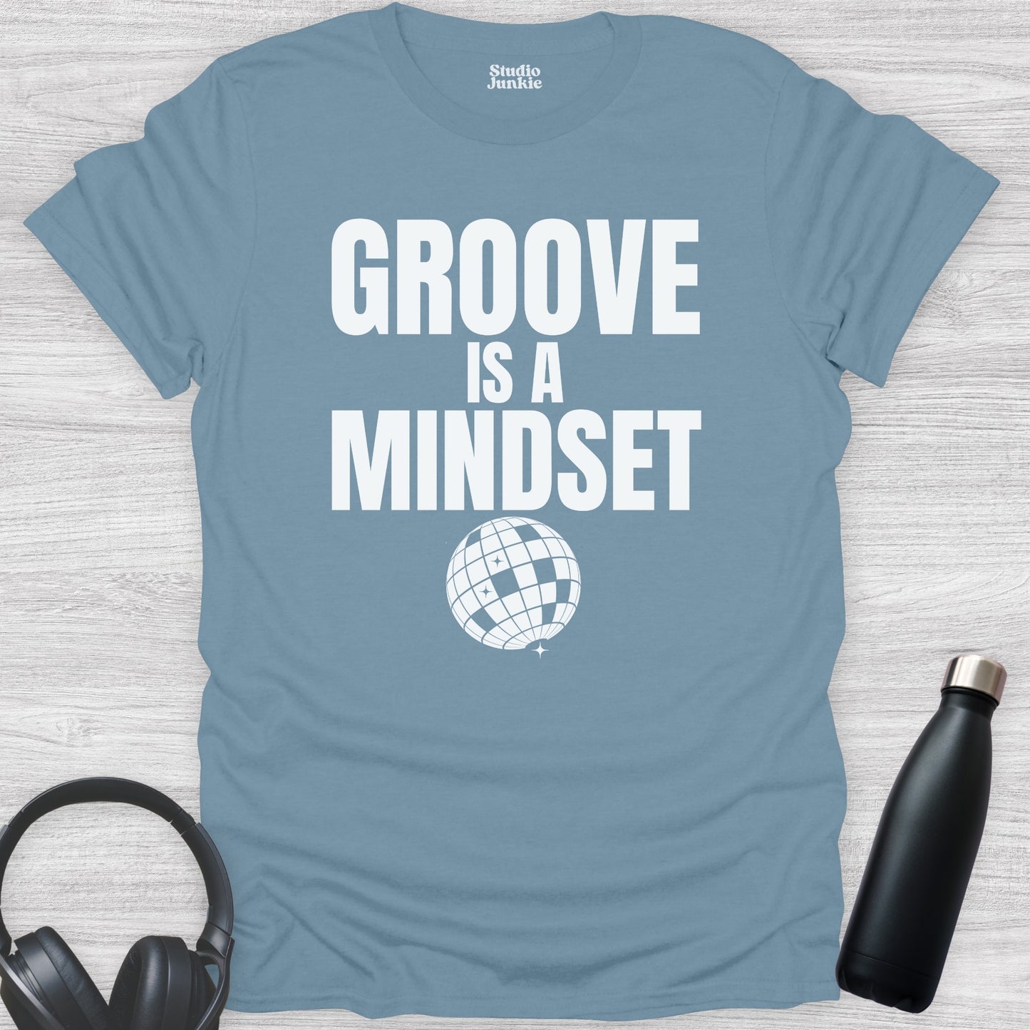 Groove is a Mindset Adult Dance T-Shirt in color Stone Blue
