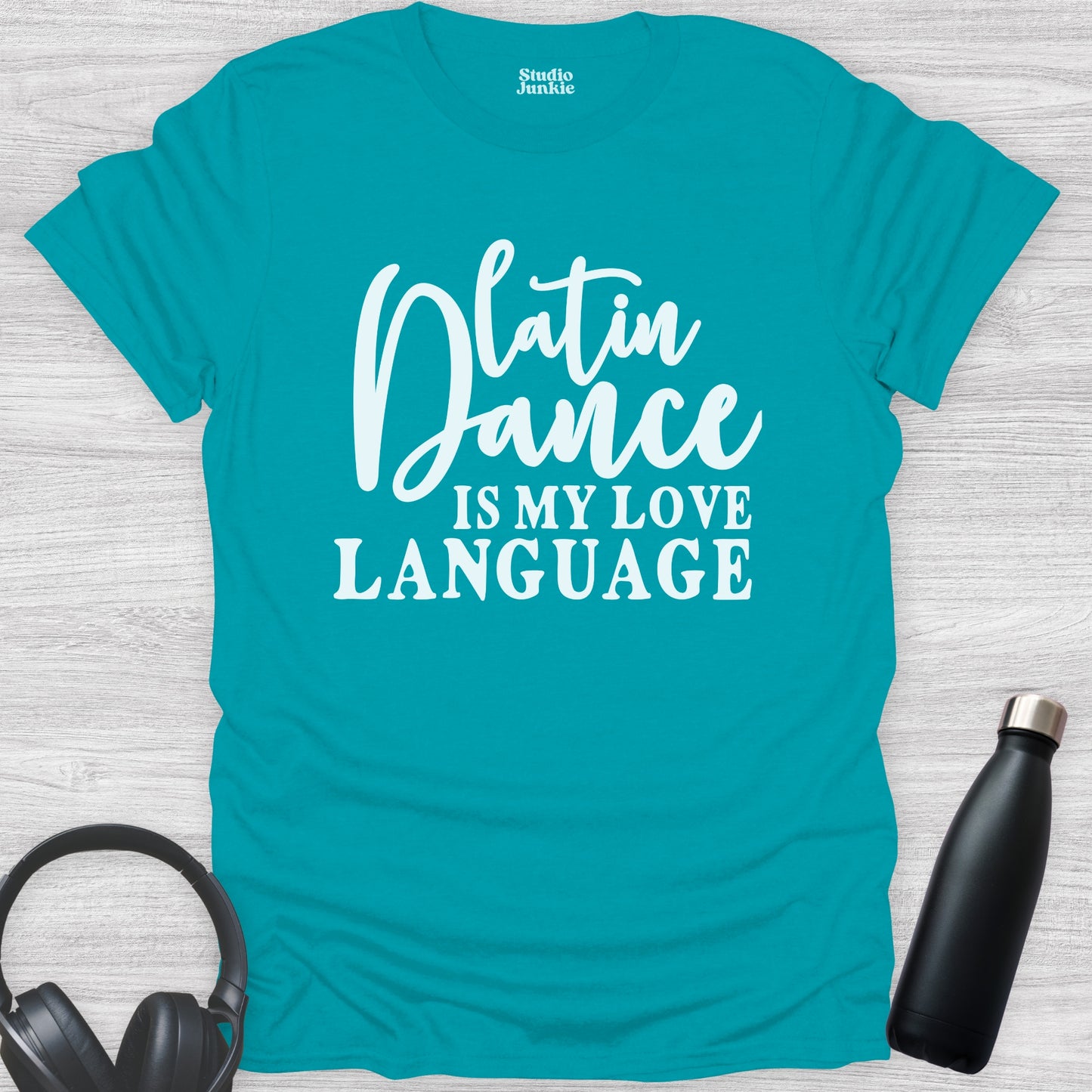Latin Dance is My Love Language Adult T-Shirt in color Tropical Blue