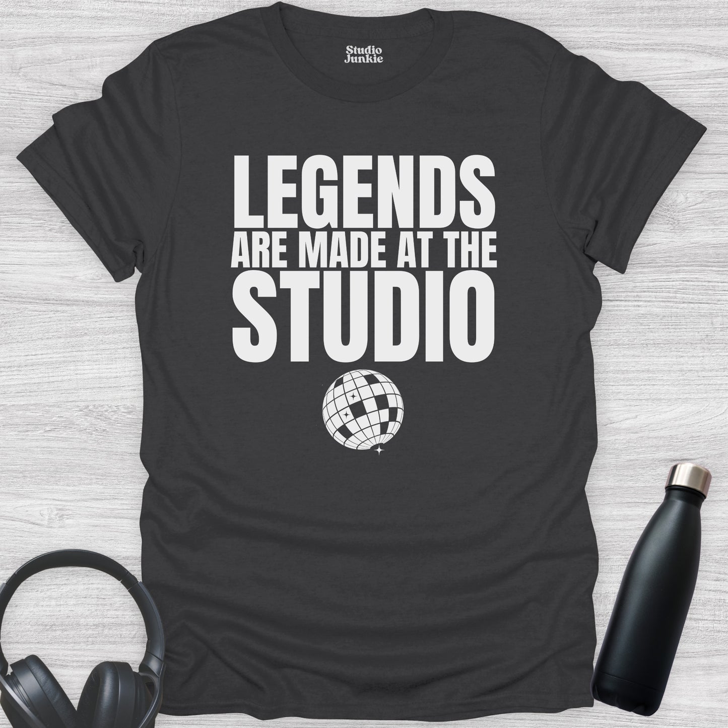 Legends are Made at the Studio Adult Dance T-Shirt in color Charcoal