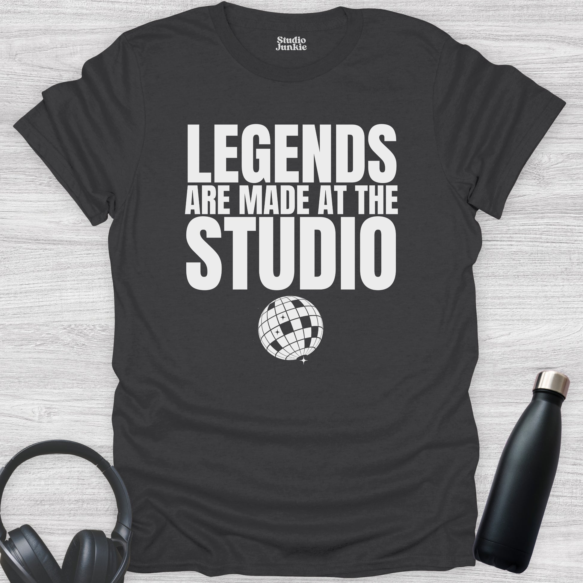 Legends are Made at the Studio Adult Dance T-Shirt in color Charcoal
