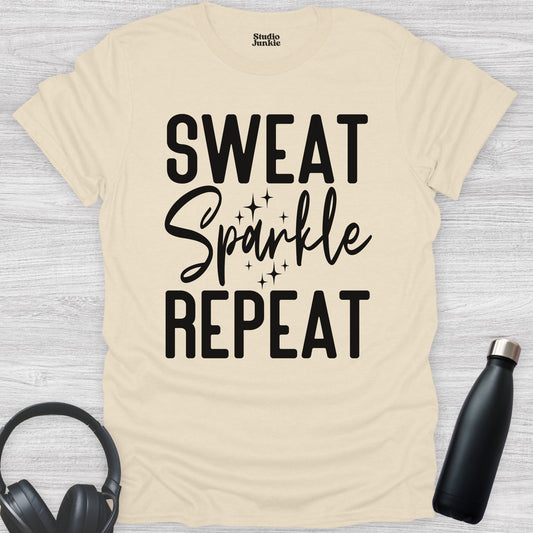 Sweat Sparkle Repeat Adult Dance T-Shirt in color Natural